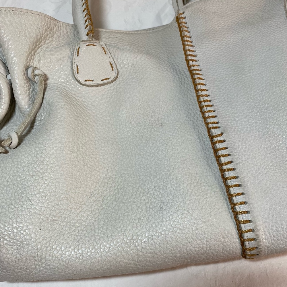 Carlos Falchi Fatto a Mano Large Bone White Leather Whipstitch Tote Shoulder Bag - Picture 14 of 15
